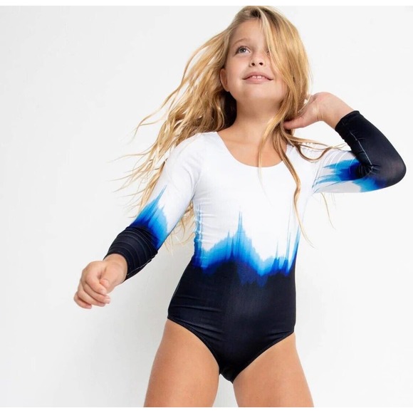 Stella Cove •Girl 4• Dipped One Piece Long sleeve Rash/Sun Guard Swim Suit NEW